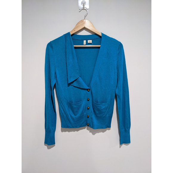 Moth Sweaters - Anthropologie Moth Teal Blue Ruffle Cardigan Size Small